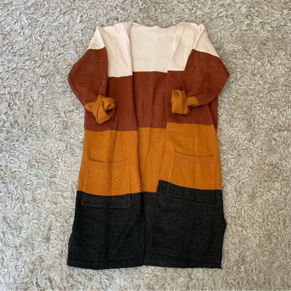 Amazon Women's Striped Cardigan Sweater Color Block Knit Open Front Long Sleeve - Picture 1 of 7